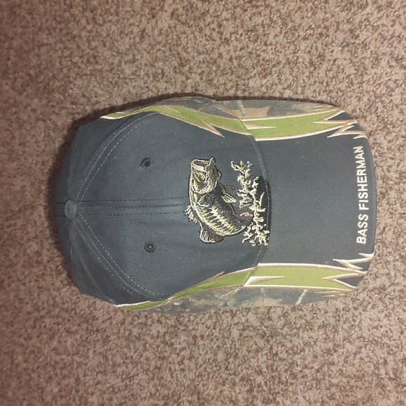 Buckmaster Bass Fisherman Black Camo Embroidered Strapback Fishing Hat OS - Picture 2 of 8